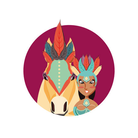 woman carnival dancer with horse circus vector illustration designのイラスト素材