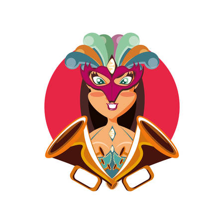 woman carnival dancer with mask and trumpets vector illustration designのイラスト素材