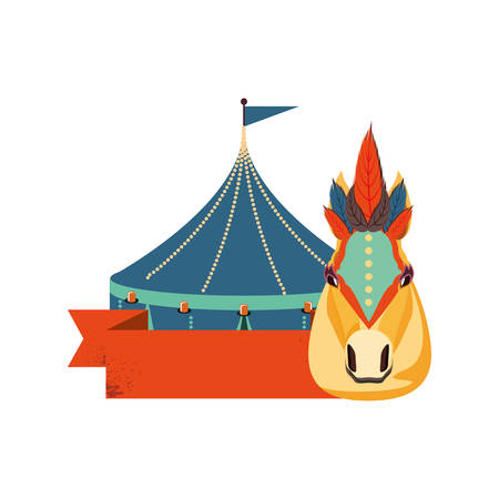 head of horse with circus tent vector illustration designのイラスト素材