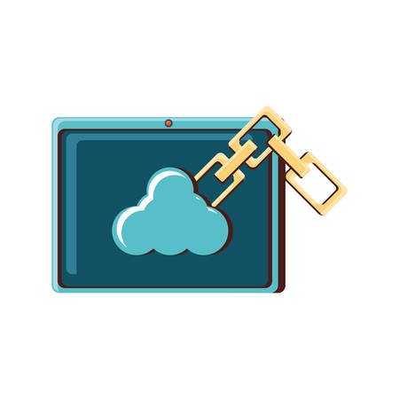 tablet device with cloud computing and chains vector illustration designのイラスト素材