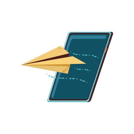 smartphone device with airplane paper vector illustration designのイラスト素材