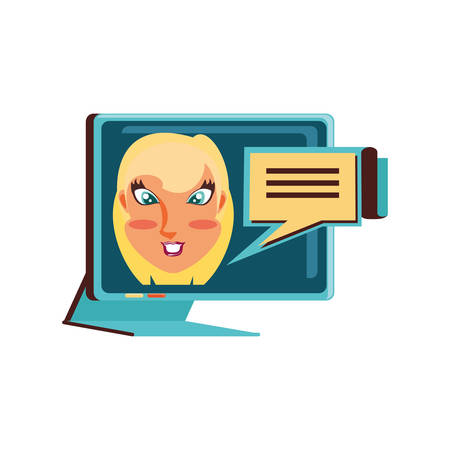 face woman in computer monitor and speech bubble vector illustration designのイラスト素材