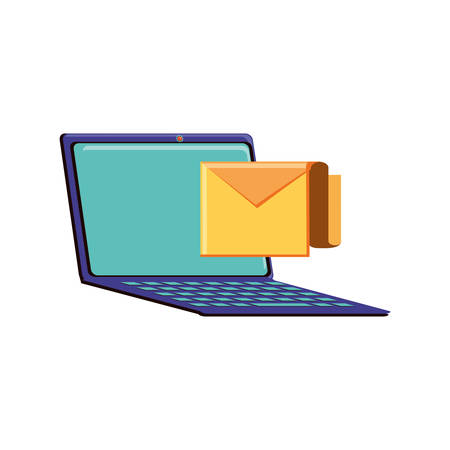 view aerial of laptop envelope mail vector illustration designのイラスト素材
