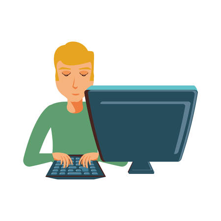 man with desktop computer isolated icon vector illustration designのイラスト素材
