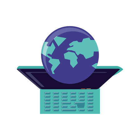 view aerial of laptop computer with planet earth vector illustration designのイラスト素材