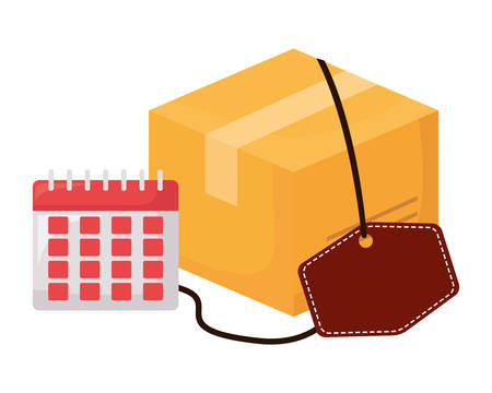 online shopping cardboard box calendar and tag vector illustrationのイラスト素材