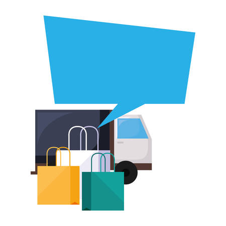 online shopping bags and truck vector illustrationのイラスト素材