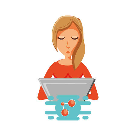 woman with laptop and share symbol vector illustration designのイラスト素材
