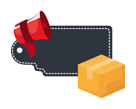 online shopping speaker tag and box vector illustrationのイラスト素材