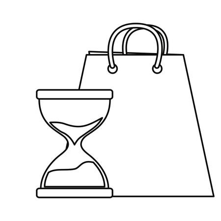 online shopping bag and clock vector illustration outlineのイラスト素材