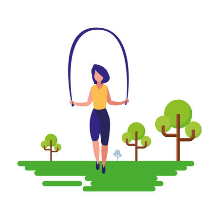 woman jumping rope natural outdoor vector illustrationのイラスト素材