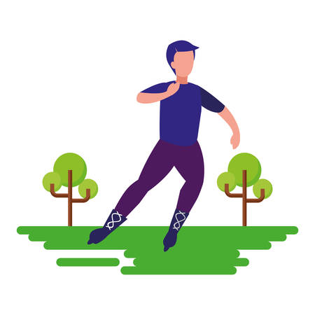 man riding roller skate natural outdoor vector illustrationのイラスト素材