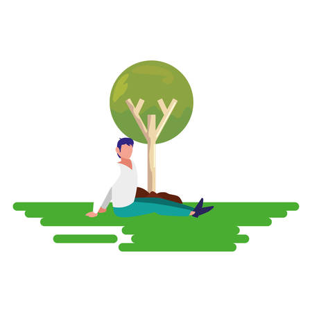 man sitting in the landscape vector illustrationのイラスト素材