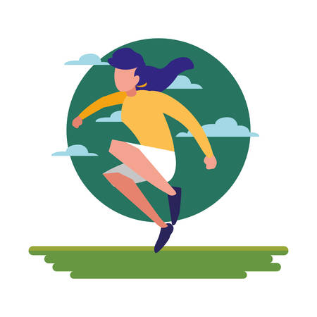 woman practicing exercise natural outdoor vector illustrationのイラスト素材