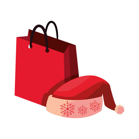 christmas paper bag and santa hat vector illustrationのイラスト素材