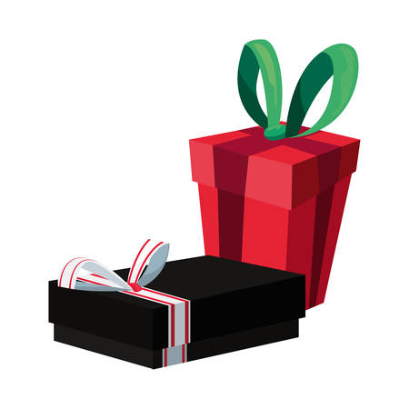 two gift boxes with bow on white background vector illustrationのイラスト素材