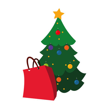christmas tree and paper bag decoration vector illustrationのイラスト素材