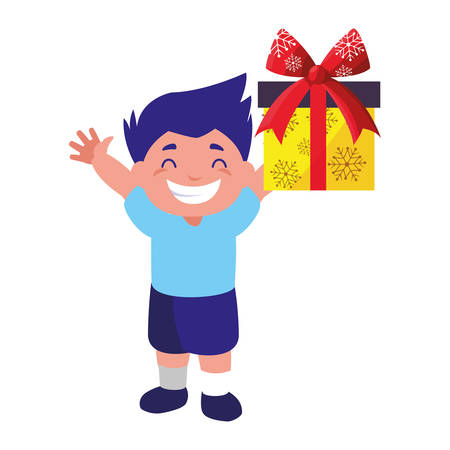 happy boy holding christmas gift vector illustrationのイラスト素材