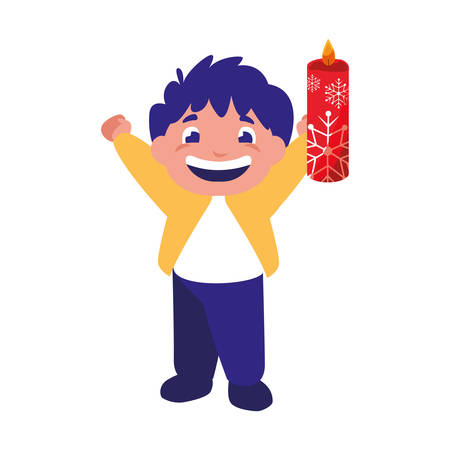 happy boy holding christmas candle vector illustrationのイラスト素材