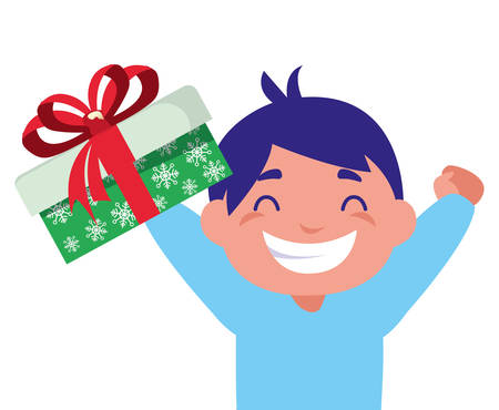 happy boy holding christmas gift vector illustrationのイラスト素材