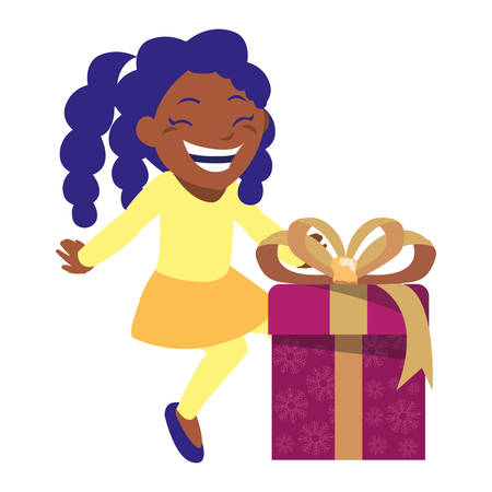 happy girl with gift box celebration vector illustrationのイラスト素材