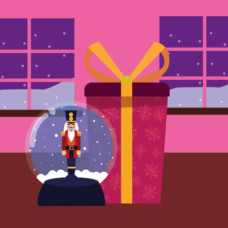 christmas nutcracker snow globe gift vector illustrationのイラスト素材