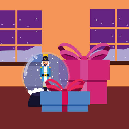 christmas nutcracker snow globe gift vector illustrationのイラスト素材
