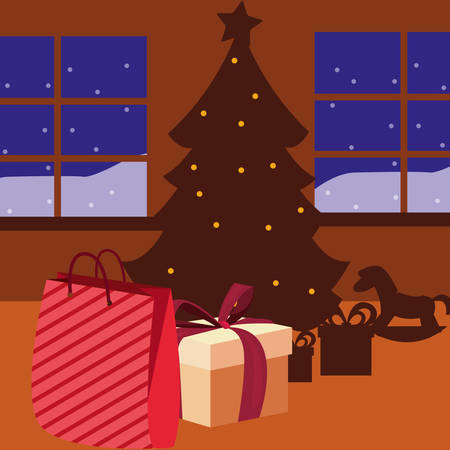 christmas tree and gift boxes vector illustrationのイラスト素材