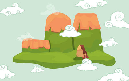 video game level mountains clouds vector illustrationのイラスト素材