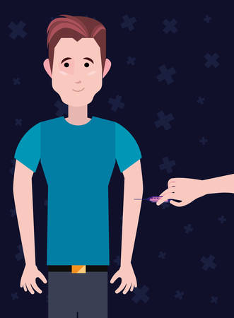 vaccination man receiving an injection symbols background vector illustrationのイラスト素材