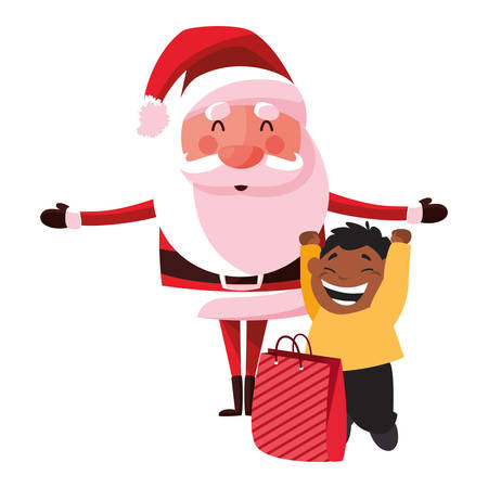 christmas santa claus with boy and gift box vector illustrationのイラスト素材