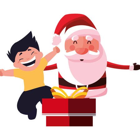 christmas santa claus with boy and gift box vector illustrationのイラスト素材