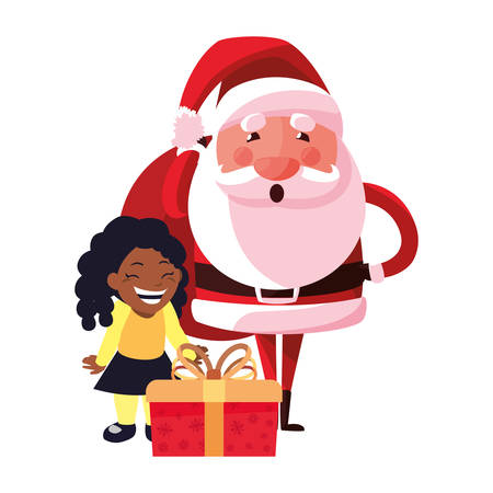 christmas santa claus with girl and gift vector illustrationのイラスト素材