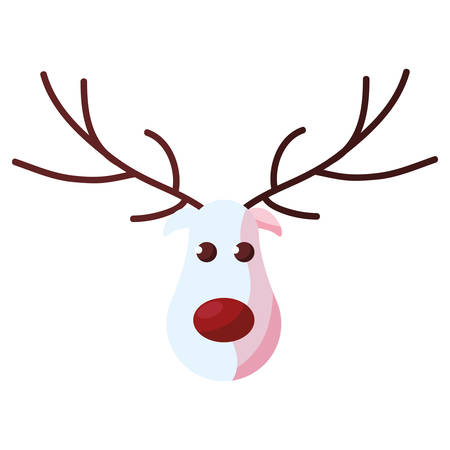 Cartoon christmas deer with red nose over white background, vector illustrationのイラスト素材