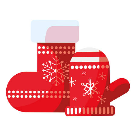 Christmas sock and glove over white background, vector illustrationのイラスト素材