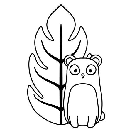 tropical leaf with cute panda bear over white background, vector illustrationのイラスト素材