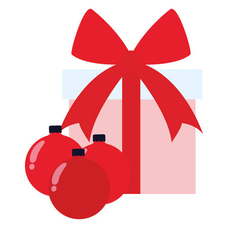 Gift box and christmas balls over white background, vector illustrationのイラスト素材