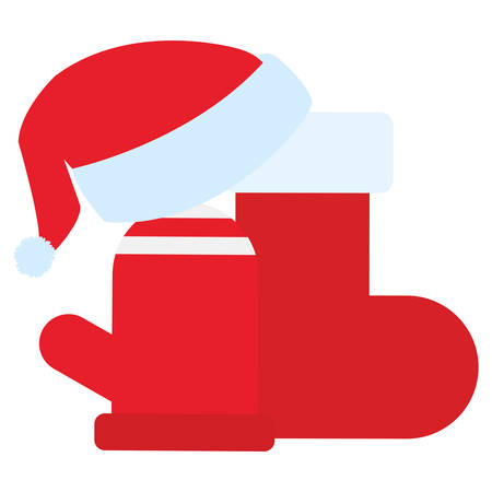 Christmas sock and glove over white background, vector illustrationのイラスト素材