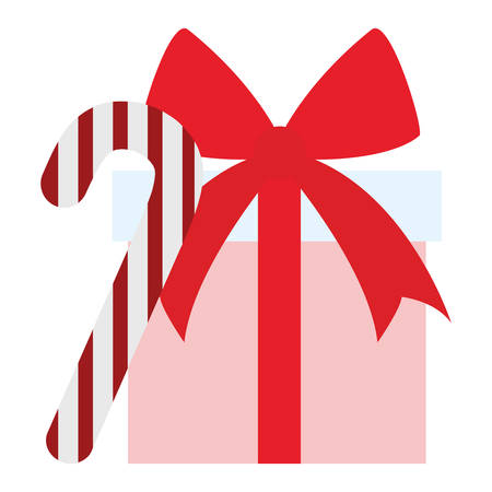Gift box and candy cane over white background, vector illustrationのイラスト素材