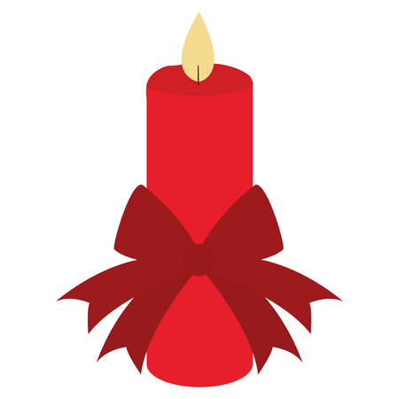Christmas candle with decorative bow over white background, vector illustrationのイラスト素材