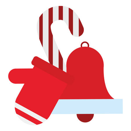 Christmas glove with bell and candy cane  over white background, vector illustrationのイラスト素材