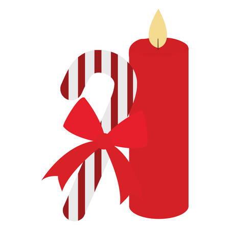Christmas candle with candy cane over white background, vector illustrationのイラスト素材