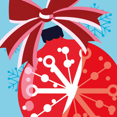 Christmas ball with decorative bow over blue background, vector illustrationのイラスト素材