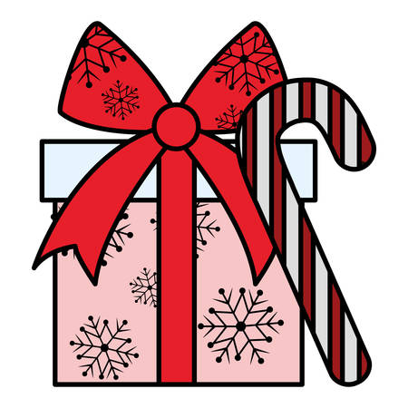 Gift box and candy cane over white background, vector illustrationのイラスト素材