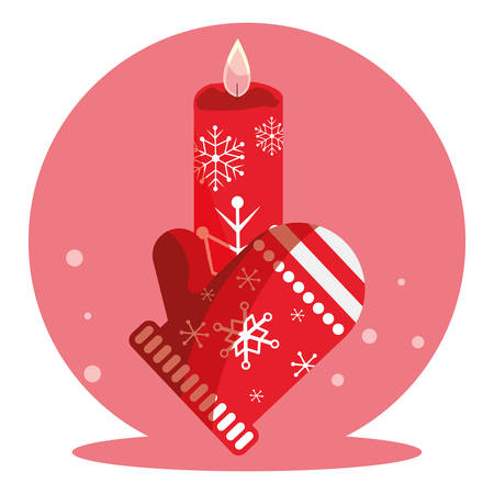 Christmas glove and candle over white background, vector illustrationのイラスト素材