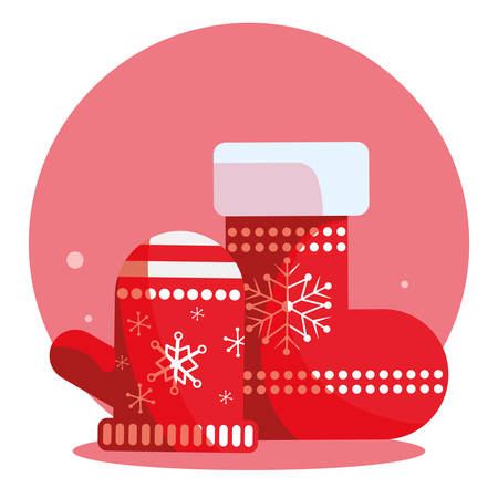Christmas sock and glove over white background, vector illustrationのイラスト素材