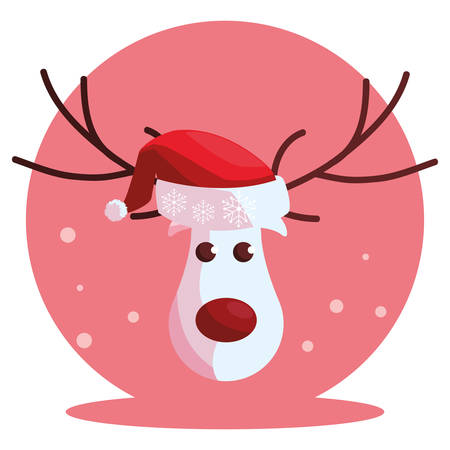 Cartoon christmas deer with red nose over white background, vector illustrationのイラスト素材