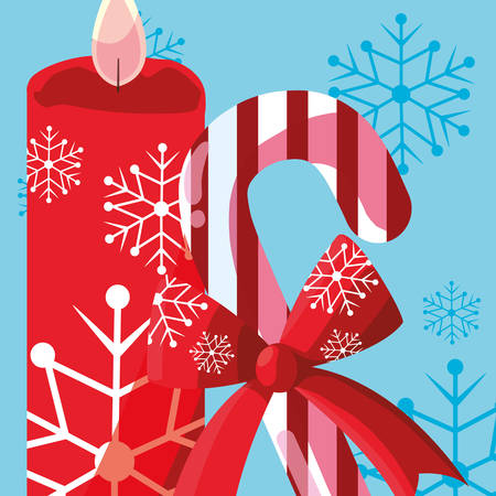 Christmas candle with candy cane over blue background, vector illustrationのイラスト素材