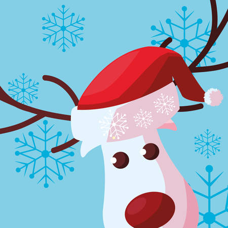 Cartoon christmas deer with red nose over blue background, vector illustrationのイラスト素材