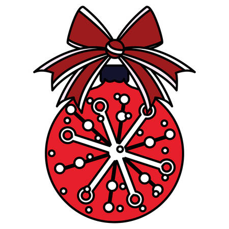 Christmas ball with decorative bow over white background, vector illustrationのイラスト素材